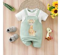Neugeborenen Baby Jungen Sommer Giraffe Cartoon Muster 2 in 1 Weicher, bequemer Jumpsuit