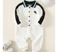 Neugeborenen Baby Jungen süßer lässiger gestrickter Farbblock Polokragen Langarm Jumpsuit, geeignet für Geburtstagsparty, Rave, Abendparty, Aufführung