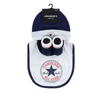 Neugeborenen-Geschenkset CONVERSE "CHUCK INFANT HAT BIB BOOTIE SET 3PC", Mädchen, Gr. 86/92 (6/12), schwarz (obsidian), Obermaterial: 62% Baumwolle, 34% Polyester, 4% Elasthan, KOB Set-Artikel, für Ba