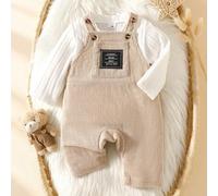 Neugeborenen Herbst- und Winter-Hose mit Hosenträgern Set, Khaki, strukturierter Stoff, weich und bequem, 2026 Fa
