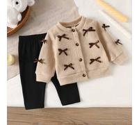 Neugeborenen Lässig Herbst/Winter Mode Strick Schleife Strickjacke und minimalistisches einfarbiges lange Hose Set