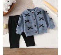 Neugeborenen Lässig Herbst/Winter Mode Strick Schleife Strickjacke und minimalistisches einfarbiges lange Hose Set