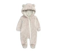 Neugeborenes Baby Flanell Jumpsuit & Overall,Jungen Mädchen Niedlicher Bärohren Kapuzen Strampler,Autumn Winter Einfarbig Dicker Plüsch Warmer Frontreißverschluss Romper 0-12 Monate