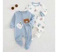 Neugeborenes Baby Jungen Baby Mädchen Cartoon Tier Muster gestrickter weicher Rundhals Langarm Jumpsuit Jumpsuit Hauskleidung, Neugeborenes Säugling J