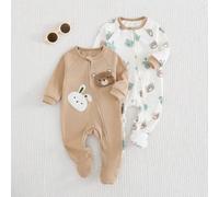 Neugeborenes Baby Jungen Baby Mädchen Cartoon Tier Muster gestrickter weicher Rundhals Langarm Jumpsuit Jumpsuit Loungewear, Neugeborenes Säugling Jun