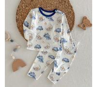 Neugeborenes Baby Jungen/Mädchen Cartoon Bär, Mond & Wolke Muster Strick Rundhals Langarm Top und Hose mit elastischem Bund 2-teiliges Set