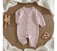 Neugeborenes Baby Jungen/Mädchen einfarbiger gestrickter weicher Rundhals Langarm Herbst-Jumpsuit, vielseitig & bequem