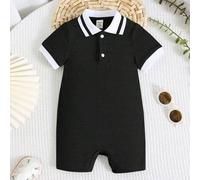 Neugeborenes Baby Jungen/Mädchen grüner strukturierter weicher und bequemer Jacquard-Stoff Kontrast-Farbe gestrickt weicher Polokragen Kurzarm Halb-Re