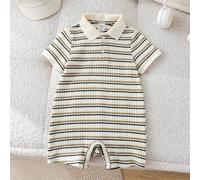 Neugeborenes Baby Jungen/Mädchen grüner strukturierter weicher und bequemer Jacquard-Stoff Kontrast-Farbe gestrickte weiche Polokragen Kurzarm Halb-Re