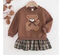 Neugeborenes Baby Mädchen Cartoon Bär Muster gestrickt weich Rundhals Langarm Pullover Herbst Winter Kleid