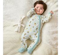 Neugeborenes Baby Mädchen Cartoon Biene & Blumen Muster gestrickte weiche Farbblock Rundhals Langarm Jumpsuit