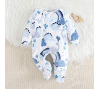 Neugeborenes Baby Mädchen Cartoon Tier Muster gestrickt weicher Rundhals Langarm Jumpsuit, bequem für jeden Anlass; Thermisch gefüttert süßer Tier Kap