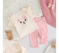 Neugeborenes Baby Mädchen Cartoon Tier Muster Strick Rundhals Langarm Top und Hose mit elastischem Bund 2-teiliges Set