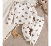 Neugeborenes Baby Mädchen Lässig Süßes Cartoon Muster Strick Langarm Top und Hose Pyjama Set,Kinder Neutral