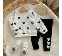 Neugeborenes Baby Mädchen süßes lässiges gestricktes Herzmuster Langarm Sweatshirt und Hose Set