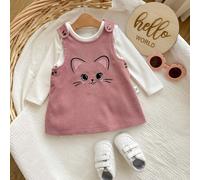 Neugeborenes Baby Mädchen süßes lässiges Strick Langarm Top & Kleid mit Cartoon Muster 2-teiliges Set