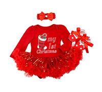 Neugeborenes Baby Mädchen Weihnachtsoutfit Weihnachtskostüm Body Strampler Prinzessin Tütü Kleid+Stirnband+Schuhe 3tlg Set Babykleidung Xmas Party Winter Kleidung Rot-Weihnachtssocken 6-12 Monate