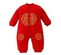 Neugeborenes Baby Unisex Frühlingsfest Baumwolle Druck Herbst Langarm Strampler Overall Kleidung Neujahr Outfits New Born Baby Girl (A, 3-6 Months)