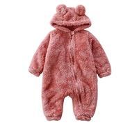 Neugeborenes Baby Winter Overall Kleinkind Mädchen Jungen Fleece-Overall Zip Up Strampler Outfit Anzug Mit Bärenohr Kapuzen Warmer Niedlicher Bärohren Strampler Babyoverall (Pink, 12-18 Months)