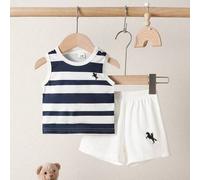 Neugeborenes Sommer Baby Jungen Ärmellos Shorts Set Weiß Strukturierte Streifen Muster Weich Pullover