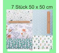 NEUJUS 7 Stück Baumwollstoff 50 x 50 cm Stoffpaket - Patchwork Stoffe Paket zum Nähen & Quilten, DIY Stoffreste Baumwollstoffe Meterware, Stoff Quadrate verschiedene Muster (7pcs Grüne Blätter 2)