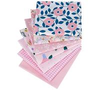 NEUJUS 7 Stück Baumwollstoff 50 x 50 cm Stoffpaket - Patchwork Stoffe Paket zum Nähen & Quilten, DIY Stoffreste Baumwollstoffe Meterware, Stoff Quadrate verschiedene Muster (7 Stück Garten Rosa)