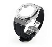 Neuupesen GA2100 Gen. 5 integriertes Edelstahlgehäuse, Gummiband, Mod Kit für GA-2100/GA-2110/GA-B2100 (silberfarbenes und schwarzes Set)