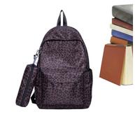 Nevalerra Schulrucksack, kleine Geldbörse, mit Reißverschluss, Kaffeebraun | Schultertasche mit Leopardenmuster, für Freizeit, Wochenende, Pendeln, Fitnessstudio, Musik, Festival, Wandern, Herren, Damen
