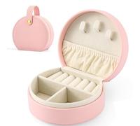 Neveika Tragbare Mini-Schmuckschatulle für Reisen, kleines Schmuckkästchen mit Tragegriff oben, Leder-Schmuck-Ring-Organizer, Etui für Mädchen, Frauen, Ohrringe, Halskette, Ringe, Armbänder (Rosa)