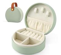 Neveika Tragbare Mini-Schmuckschatulle für Reisen, kleines Schmuckkästchen mit Tragegriff oben, Leder-Schmuck-Ring-Organizer, Etui für Mädchen, Frauen, Ohrringe, Halskette, Ringe, Armbänder (grün).