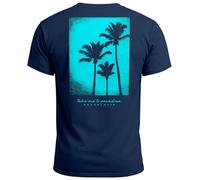 Neverless® Backprint T-Shirt Herren Palmen Fotoprint Vintage Retro Aufdruck Streetwear Männer Fashion Sommer Navy-blau L