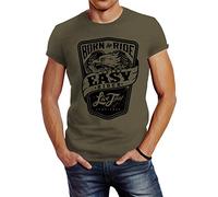 Neverless Biker Herren T-Shirt Easy Rider - Born to Ride Slim Fit Army L