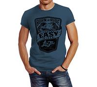 Neverless Biker Herren T-Shirt Easy Rider - Born to Ride Slim Fit Denim Blue L
