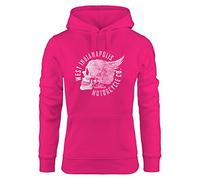 Neverless Cooler Damen Hoodie mit Totenkopf Flügel, Motorrad Biker Skull Wings Vintage, Sweatshirt Kapuze Kapuzenpullover pink S