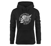 Neverless Cooler Damen Hoodie mit Totenkopf Flügel, Motorrad Biker Skull Wings Vintage, Sweatshirt Kapuze Kapuzenpullover schwarz L