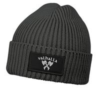 Neverless® Damen Beanie Wintermütze Patch Valhalla Viking Axt Nordische Mythologie Odin Aufdruck Print Strickmütze Dunkelgrau Unisize