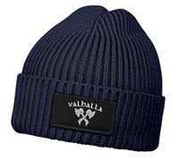 Neverless® Damen Beanie Wintermütze Patch Valhalla Viking Axt Nordische Mythologie Odin Aufdruck Print Strickmütze Navy Unisize