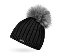 Neverless® Damen Strick-Mütze gefüttert Fell-Bommel Kunstfell Bommelmütze Fleece-Innenfutter Schwarz