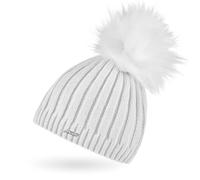 Neverless® Damen Strick-Mütze gefüttert Fell-Bommel Kunstfell Bommelmütze Fleece-Innenfutter Weiss