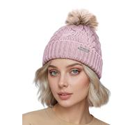 Neverless® Damen Strick-Mütze Merino Wollmütze Bommelmütze Wintermütze mit Umschlag Pudelmütze Strickbeanie Rosa Unisize
