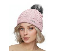 Neverless® Damen Strickmütze mit Fleecefutter Pudelmütze Wintermütze Warm & Gefüttert mit Bommel Model 1975 Rosa Unisize