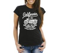 Neverless® Damen T-Shirt California Motorbike Biker Print Vintage Retro Fashion Streetstyle Slim Fit Schwarz L