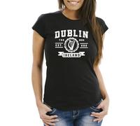 Neverless® Damen T-Shirt Dublin Irland Retro Design Print Aufdruck Fashion Streetstyle Slim Fit Schwarz XL