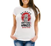 Neverless® Damen T-Shirt Hattori Hanzo Sword and Sushi Okinawa Japan Schriftzeichen Fashion Streetstyle Weiss S