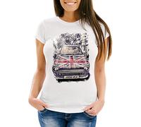 Neverless Damen T-Shirt London United Kingdom Car UK Flag Flagge England Great Britain Slim Fit Weiss XXL
