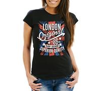 Neverless Damen T-Shirt London Vintage England Großbritannien UK Flagge Slim Fit Schwarz M