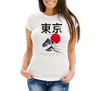 Neverless® Damen T-Shirt Tokyo Asia Japan Berge City Urban Kanji Slim Fit Weiss S