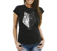 Neverless® Damen T-Shirt Wolf Polygon Kunst Grafik Tiermotiv Fashion Streetstyle schwarz XL