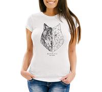 Neverless® Damen T-Shirt Wolf Polygon Kunst Grafik Tiermotiv Fashion Streetstyle weiß S