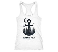 Neverless Damen Tank-Top Anker Wald Mond Vögel Adventure Vintage Tree Anchor Racerback Weiss S